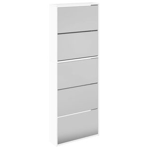 vidaXL apavu plaukts ar spoguli, 5 nodalījumi, balts, 63x17x169,5 cm