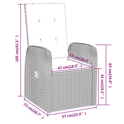 vidaXL 5-daļīgs dārza mēbeļu komplekts ar matračiem, pelēks