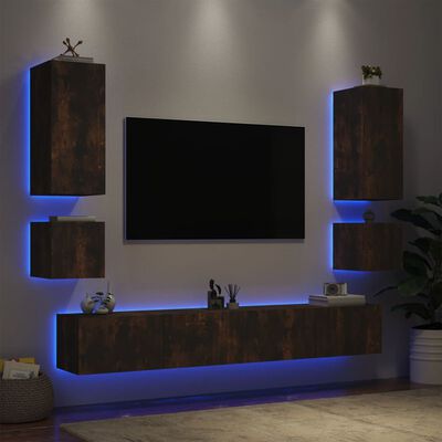vidaXL TV sienas skapīši ar LED, 6 gab., ozolkoka krāsa