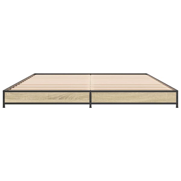 vidaXL gultas rāmis, ozola krāsā, 120x200cm, inženierijas koks, metāls