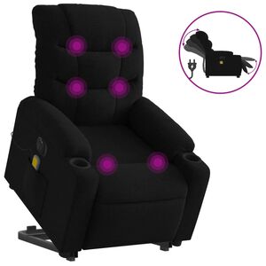 vidaXL elektrisks masāžas krēsls, paceļams, atgāžams, melns audums