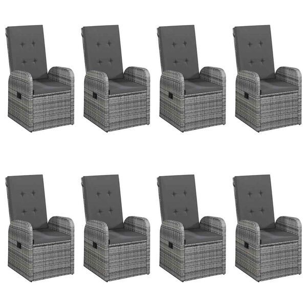 vidaXL 9-daļīgs dārza mēbeļu komplekts, pelēks