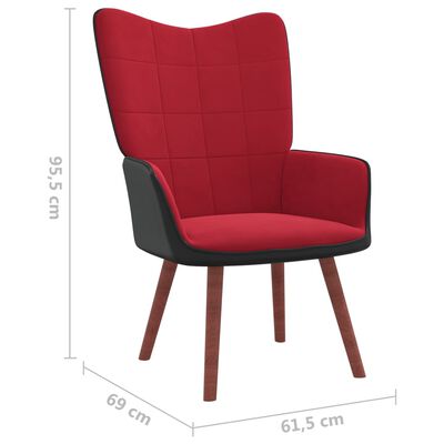 vidaXL atpūtas krēsls ar kāju balstu, vīnsarkans, samts un PVC