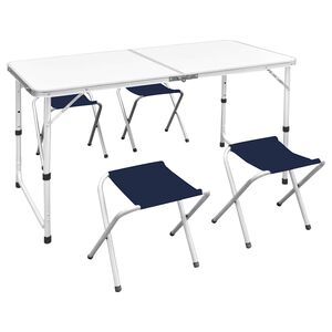 vidaXL saliekams kempinga galds un 4 taburetes, regulējams, 120x60 cm