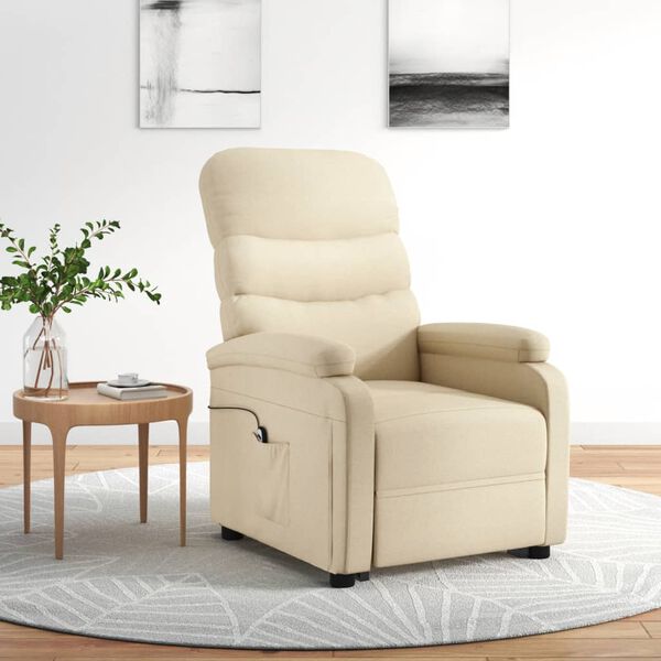 vidaXL atpūtas krēsls, paceļams, krēmkrāsas audums