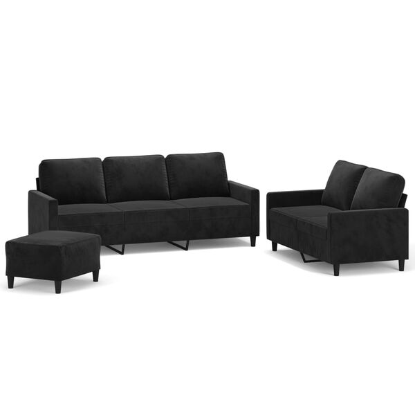 vidaXL trīsdaļīgs dīvānu komplekts ar spilveniem, melns samts