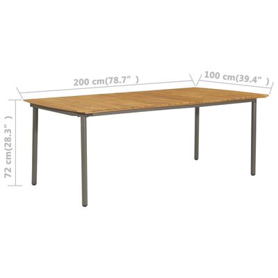 vidaXL dārza galds, 200x100x72 cm, akācijas masīvkoks, tērauds