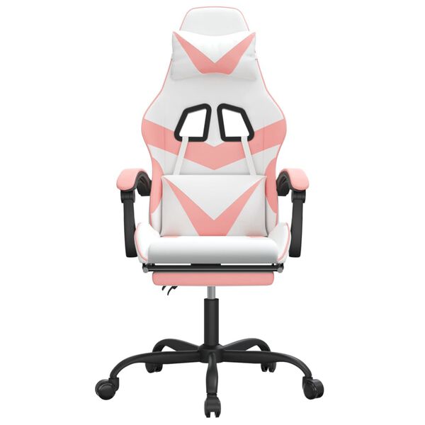 vidaXL datorspēļu krēsls ar kāju balstu, balta un rozā mākslīgā āda