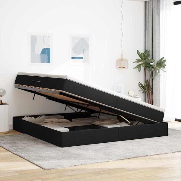 vidaXL Gulta ar uzglabā&scaron;anas vietu un matraci Melna 200 x 200 cm