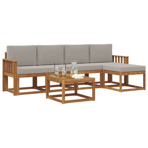 vidaXL Āra dīvānu komplekts ar spilvenu 6 pcs Dabīgs un gai&scaron;i pelēks