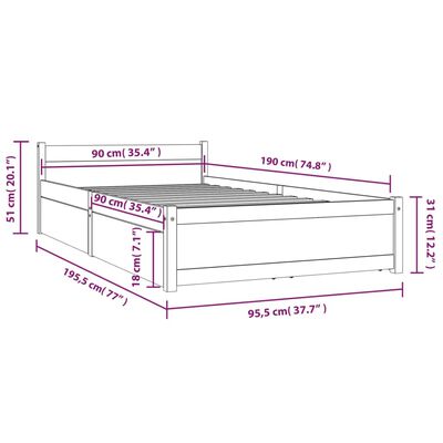 vidaXL gultas rāmis ar atvilktnēm, 90x190 cm, vienvietīgs