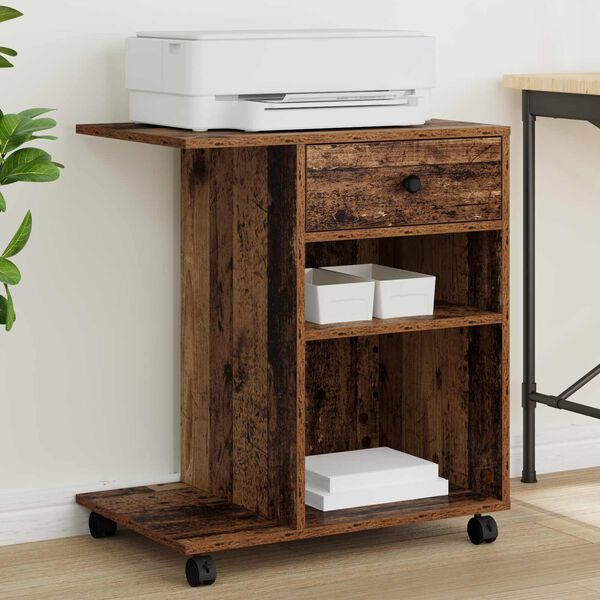 vidaXL Printera statīvs Vecs koks 60 x 40 x 68.5 cm Inženierijas koks