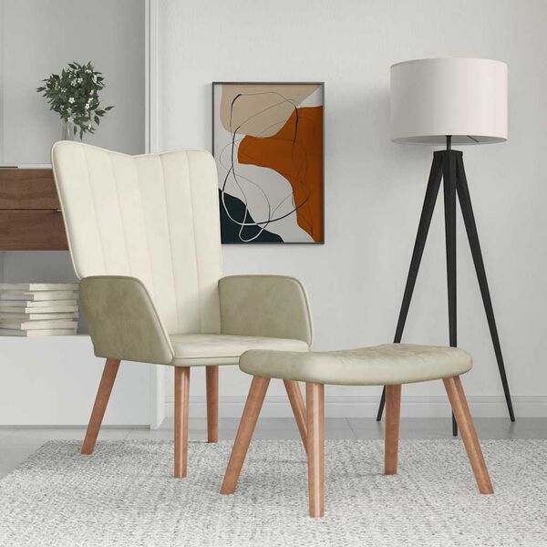 vidaXL atpūtas krēsls ar kāju balstu, krēmbalts samts