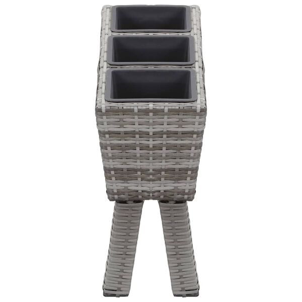 vidaXL augstā puķu kaste, 3 podi, 72x25x50 cm, pelēka PE rotangpalma