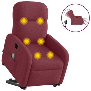vidaXL elektrisks masāžas krēsls, paceļams/atgāžams, vīnsarkans audums