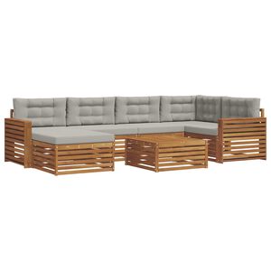 vidaXL Āra dīvānu komplekts ar spilvenu 7 pcs Dabīgs un gai&scaron;i pelēks