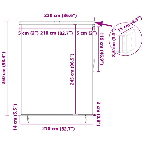 vidaXL Rullo žalūzija Antracīts 200 x 250 cm Audums un alumīnijs