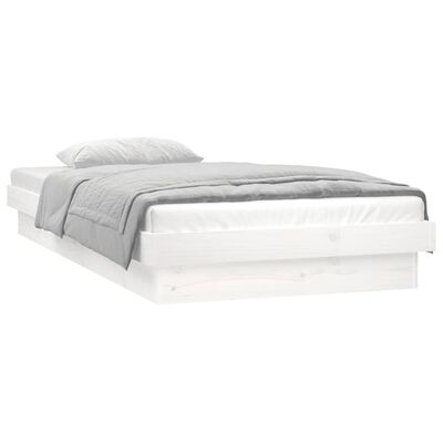 vidaXL gultas rāmis, LED, balts, 75x190 cm, vienvietīgs, masīvkoks