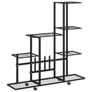 vidaXL puķu statīvs ar riteņiem, 94,5x25x92,5 cm, melns metāls