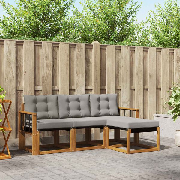 vidaXL Āra dīvānu komplekts ar spilvenu 4 pcs Dabīgs un gai&scaron;i pelēks