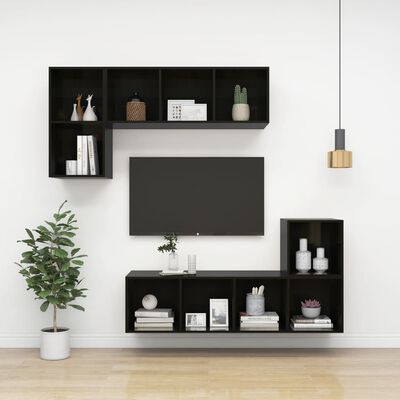 vidaXL sienas TV skapītis, spīdīgi melns, 37x37x107 cm, skaidu plāksne