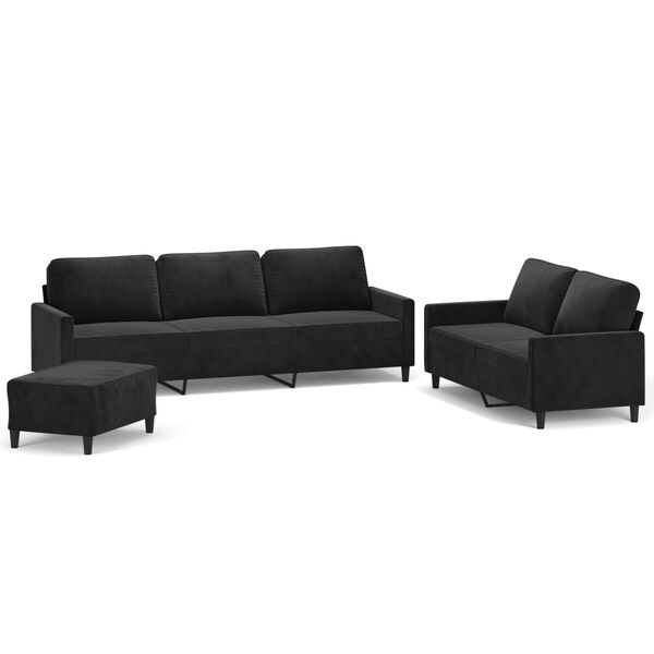 vidaXL trīsdaļīgs dīvānu komplekts ar spilveniem, melns samts