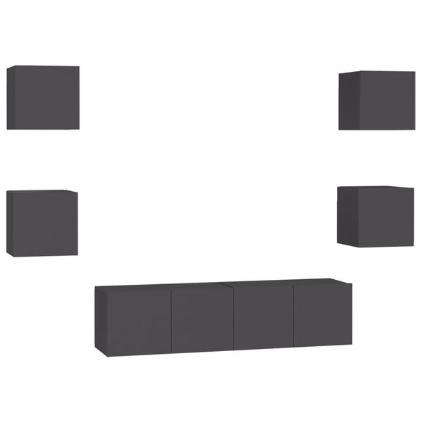 vidaXL 6-daļīgs TV skapī&scaron;u komplekts, pelēks, inženierijas koks
