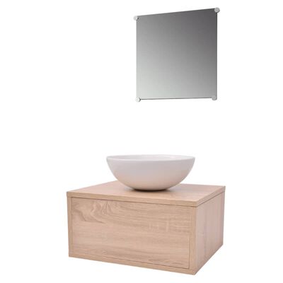 vidaXL vannas istabas mēbeles un izlietne, 3 gab., bēšā krāsā