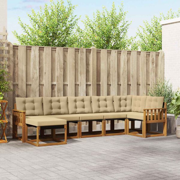 vidaXL Āra dīvānu komplekts ar spilvenu 7 pcs Dabisks un bē&scaron;s