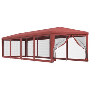 vidaXL svinību telts, ar 10 sieta sienām, 3x12 m, sarkana, HDPE