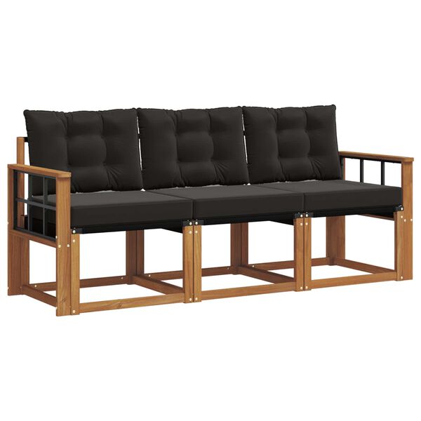 vidaXL Āra dīvānu komplekts ar spilvenu 3 pcs Dabīgs un melns