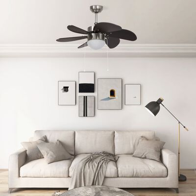 vidaXL griestu ventilators ar lampu, 76 cm, tumši brūns