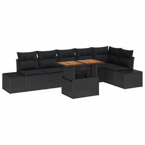 vidaXL Dārza ēdamgalds ar spilvenu 7 pcs Melns un brūns