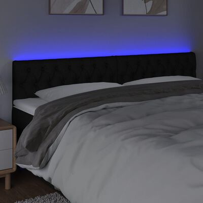 vidaXL gultas galvgalis ar LED, 200x7x78/88 cm, melns audums