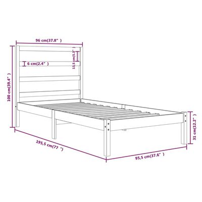 vidaXL gultas rāmis, melns, masīvkoks, 90x190 cm, vienvietīgs