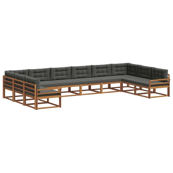 vidaXL Āra dīvānu komplekts ar spilvenu 10 pcs Dabisks un antracīts