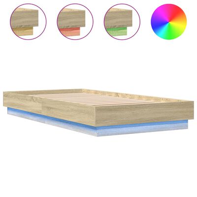 vidaXL gultas rāmis ar LED, koka krāsa, 90x190 cm