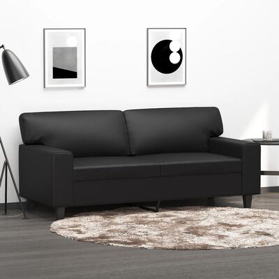vidaXL divvietīgs dīvāns, melns, 140 cm, mākslīgā āda