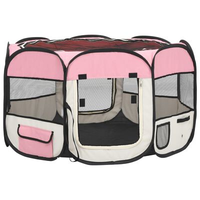 vidaXL saliekama suņu sētiņa, ar somu, rozā, 110x110x58 cm
