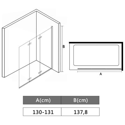 vidaXL salokāmas dušas durvis, 130x138 cm, 3 paneļi, ESG