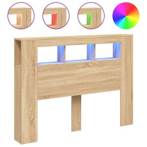 vidaXL gultas galvgalis ar LED, ozola krāsa, 140x18,5x103,5 cm, koks