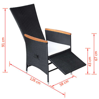 vidaXL atgāžami dārza krēsli, 2 gab., matrači, PE rotangpalma, melni
