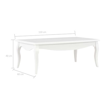 vidaXL kafijas galdiņš, balts, 110x60x40 cm, priedes masīvkoks
