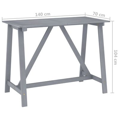 vidaXL dārza bāra galds, 140x70x104 cm, pelēks, akācijas masīvkoks