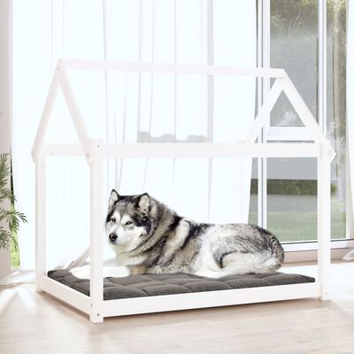 vidaXL suņu gulta, balta, 111x80x100 cm, priedes masīvkoks