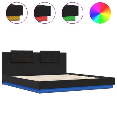 vidaXL gultas rāmis ar galvgali un LED, melns, 180x200 cm