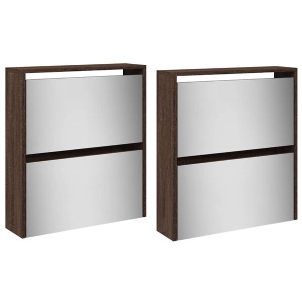 vidaXL apavu plaukts ar spoguli, 4 nodalījumi ozola krāsa 63x17x134 cm