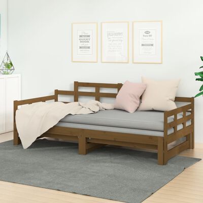 vidaXL izvelkama gulta, medus brūna, priedes masīvkoks, 2x(90x190) cm