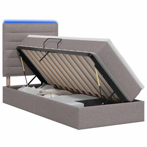 vidaXL LED uzglabā&scaron;anas gulta ar matraci Pelēkbrūna 90 x 200 cm Audums