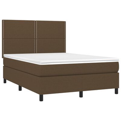 vidaXL atsperu gulta ar matraci, LED, tumši brūns audums, 140x200 cm